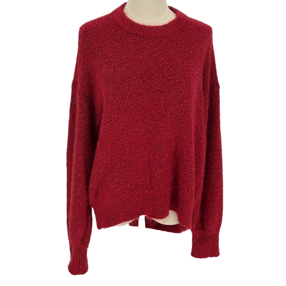 OLD NAVY Women Red Boucle Knit Crew Neck Sweater Pullover Size L